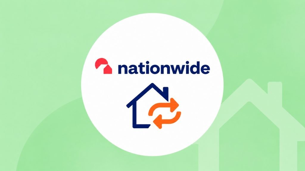 Nationwide product transfer and mortgage switch graphic with house and switch arrows icon